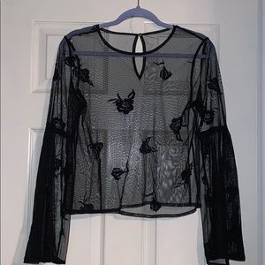 Black floral see through lace shirt
